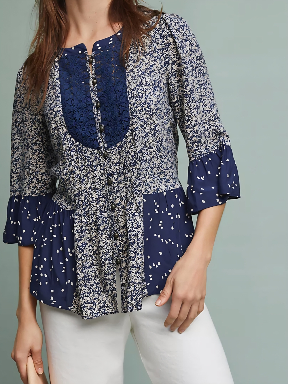Maeve | Anthropologie Hiver Ditsy Floral Dots Lace Boho Peasant Blouse Top